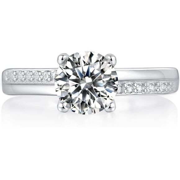 1 Carat High-Carbon Diamond Engagement 14K White Gold Vermeil Ring Sz 8 New - Picture 1 of 4